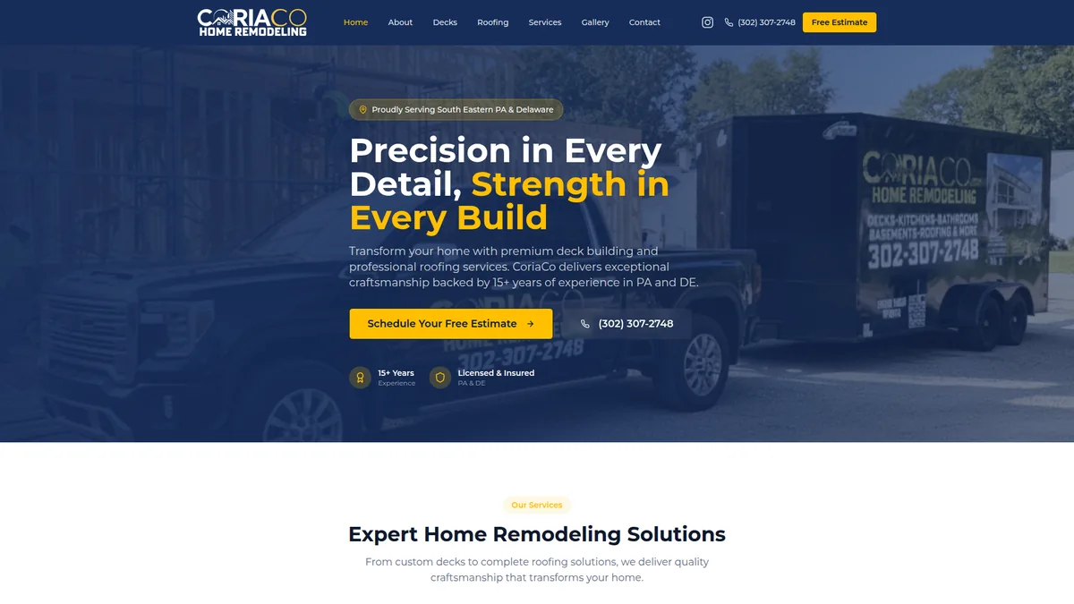CoriaCo Home Remodeling website built by Zero Degree Media