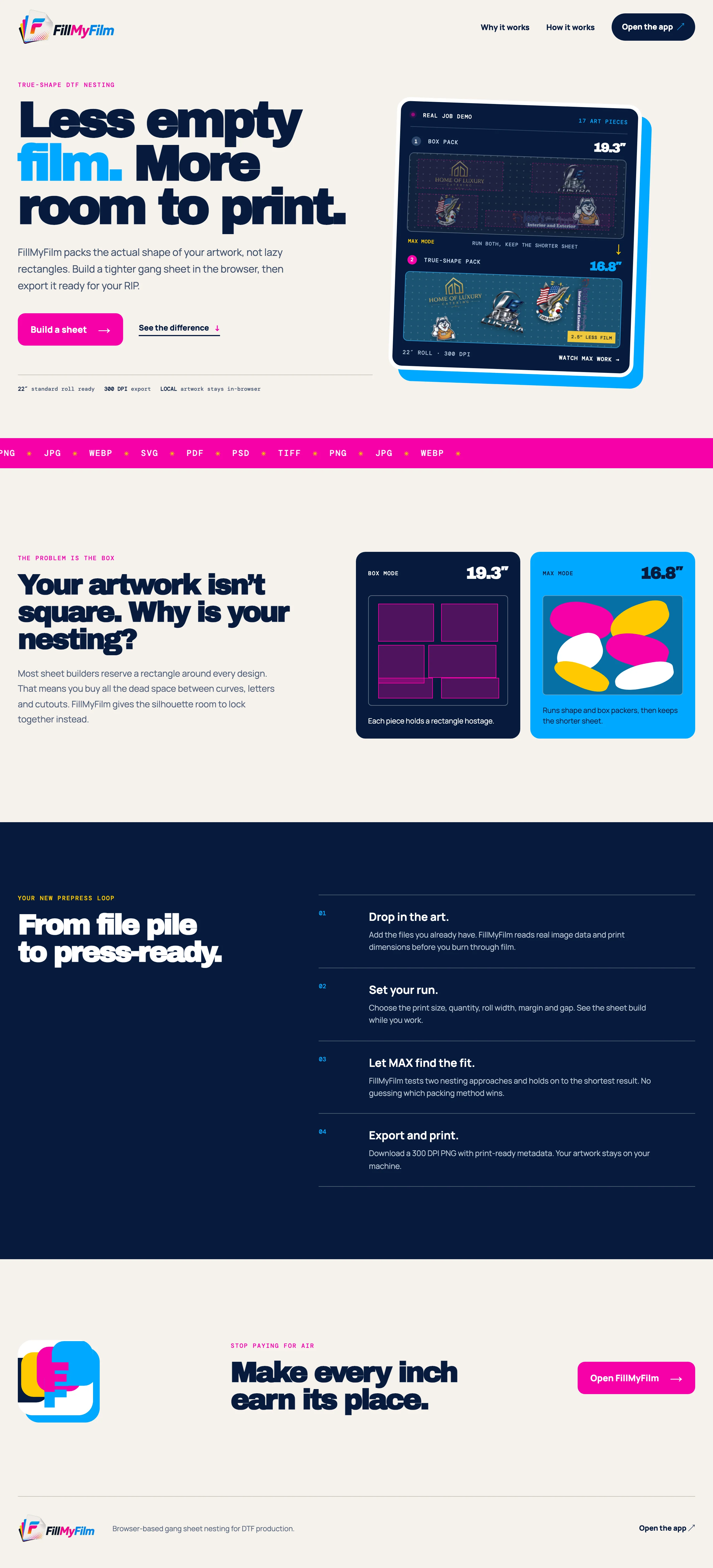 FillMyFilm DTF gang sheet nesting software