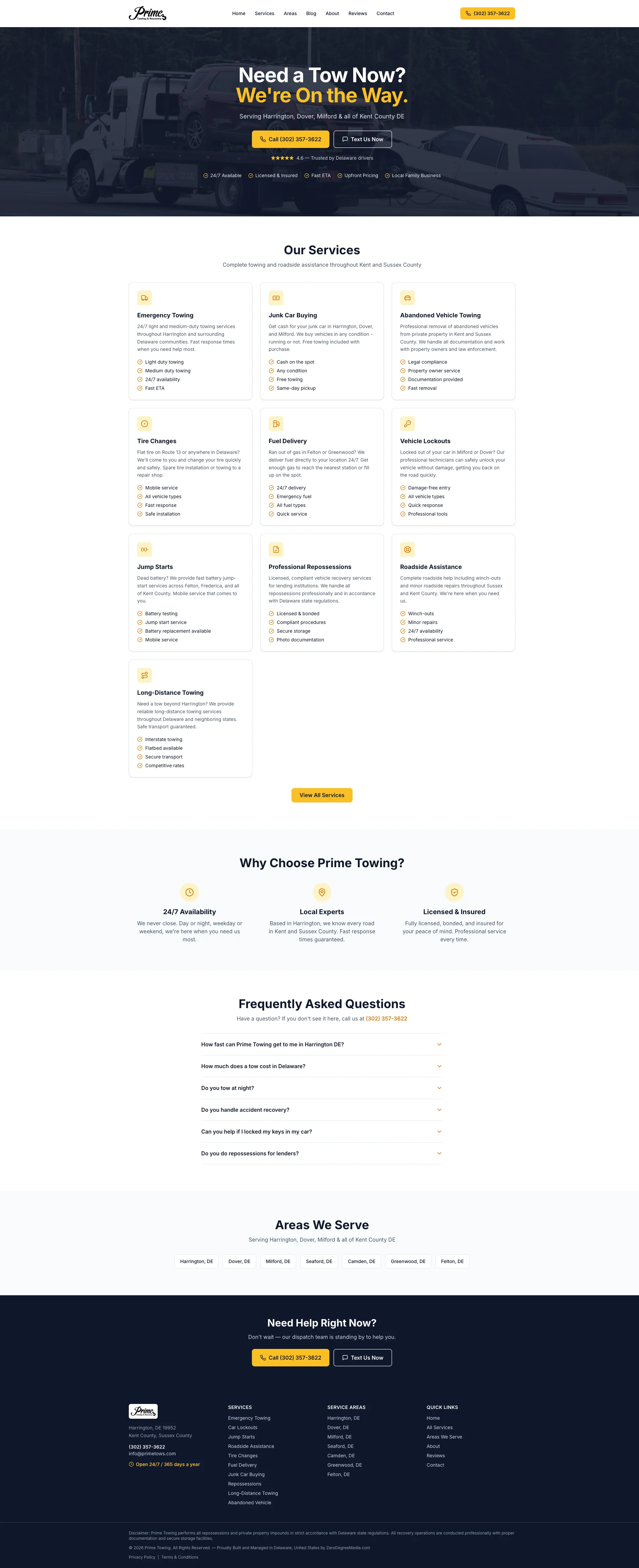 Prime Towing website designed by Zero Degree Media