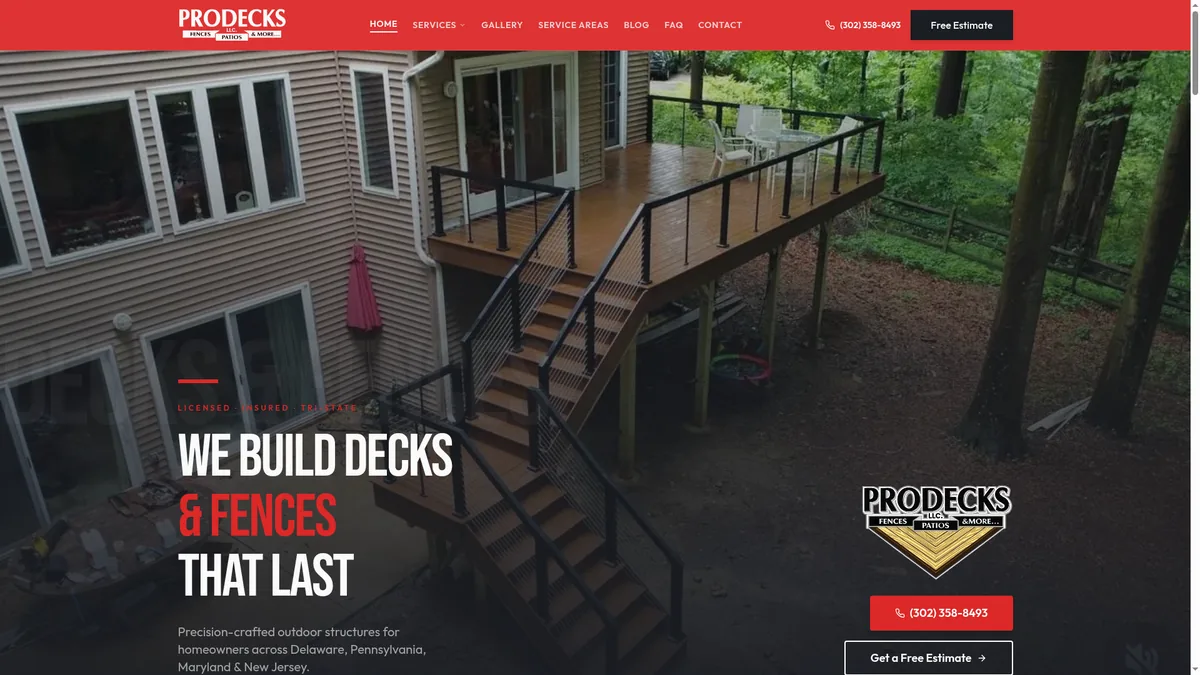 ProDecks Delaware website built by Zero Degree Media