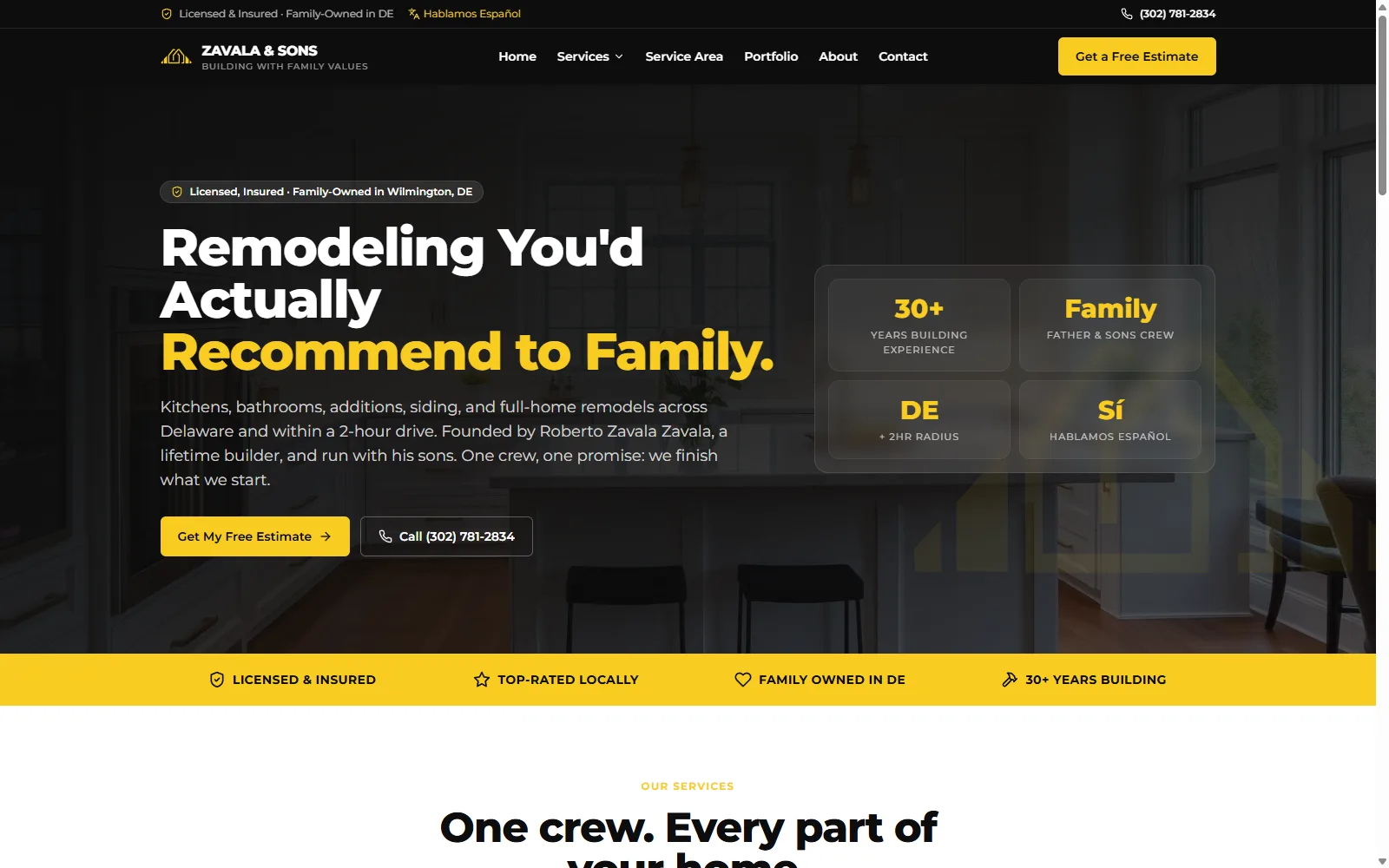 Zavala & Sons Home Remodeling website designed by Zero Degree Media